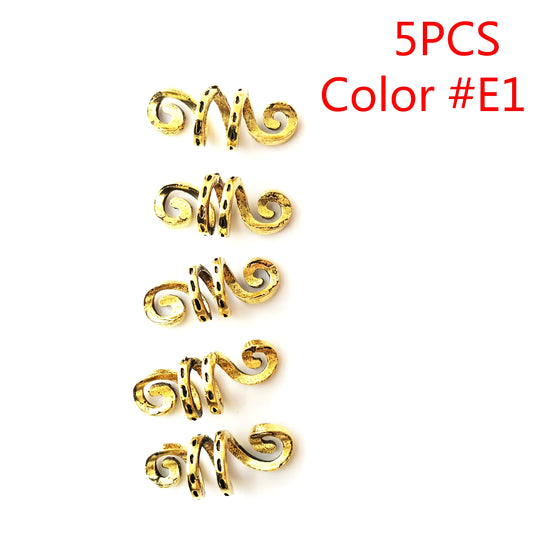 5Pcs/Pack Golden Silver Viking Spiral Charms Hair Braid Dread Dreadlock Beads Clips Cuffs Rings Jewelry Accessories